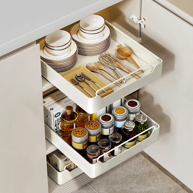 Kitchen Storage metal holdetr with Slide Rails Pull-out Drawer Storage Tray Spice Storage Rack Cabinets Organizer