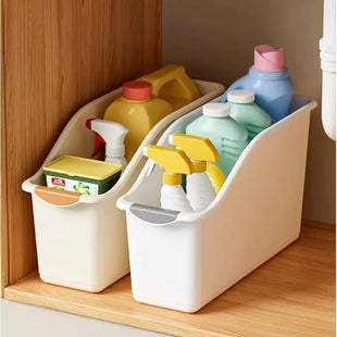 Curved Plastic Storage Bins Set - Multipurpose Home Organization Boxes for Cleaning Supplies & Household Essentials