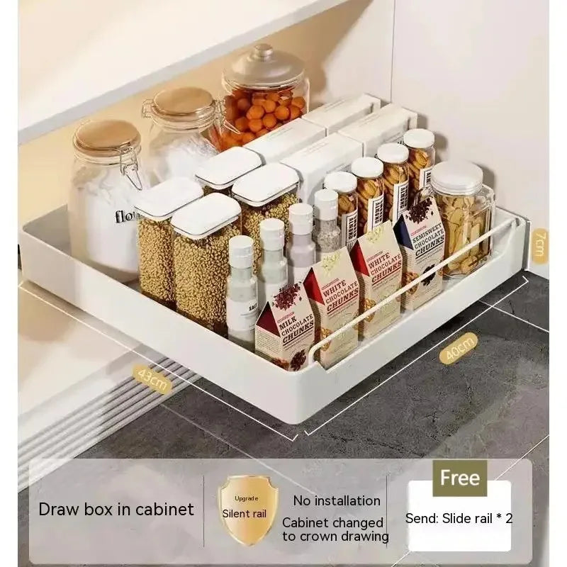 Kitchen Storage metal holdetr with Slide Rails Pull-out Drawer Storage Tray Spice Storage Rack Cabinets Organizer